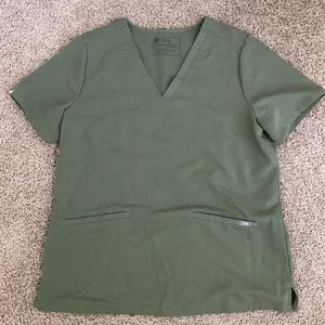 FIGS three pocket scrub top in moss green
